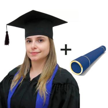 Imagem de Kit 5 Capelo e 5 Canudo para Formatura Adulto - Levitali, Capelo preto