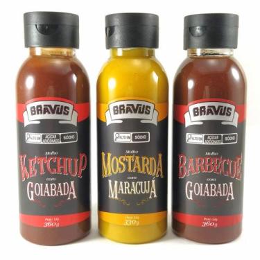Imagem de Ketchup goiabada, barbecue goiabada e mostarda maracujá bravus frasco