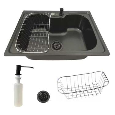 Imagem de Cuba cozinha gourmet 60x42cm inox preta + kit de acessórios - Stillus 