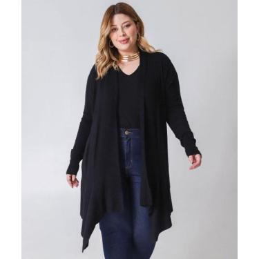 Imagem de Cardigan Plus Size Feminino Barra Assimétrica Marisa Preto, G2, Preto
