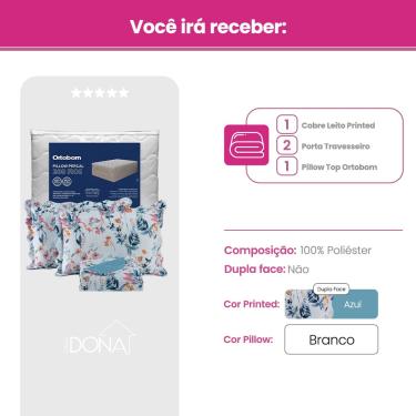 Imagem de Kit Pillow Top Ortobom 200 Fios Percal 100% Algodão Hipoalérgico Mais Cobre Leito 2 Peç...