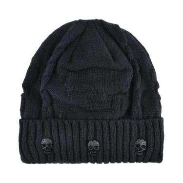 Imagem de Gorro De Inverno Masculino Em Tricô Com Padrão De Caveira Em Metal, Go