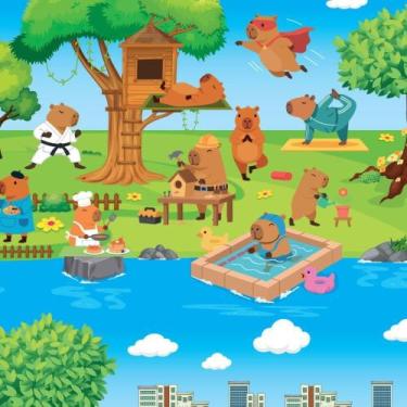 Imagem de Papel Presente Bobina Couchê 60CM. MOD.113 Mundo Capivaras BO-100MTS -