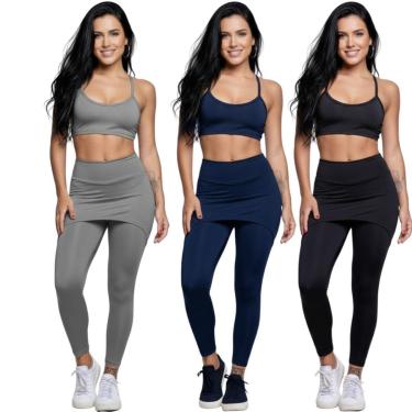 Imagem de KIT 3 Conjunto Top Alça Fina E Calça Saia Suplex Bella Fiore Roupa Para Academia Fitnes...