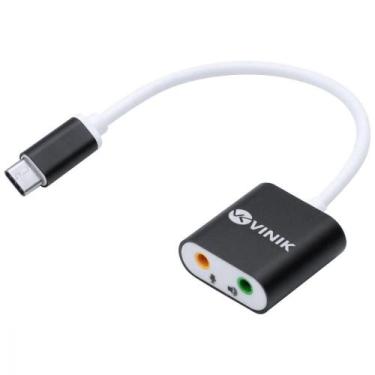 Imagem de Adaptador Fone De Ouvido P2 3.5mm Duas Vias Para Usb Tipo C Fone + Mic