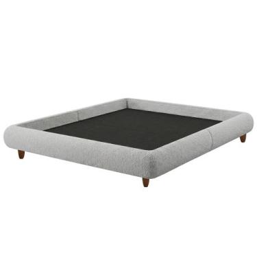 Imagem de Cama Queen Japonesa Pés Madeira 176cm Emma Bouclé Cinza Claro - Nexta 