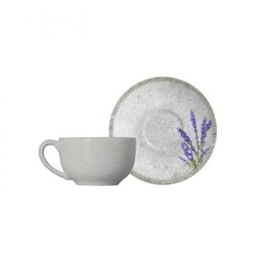 Imagem de Xicara de Chá Café Com Pires 250ml Cerâmica Alfazema Lavanda Alleanza