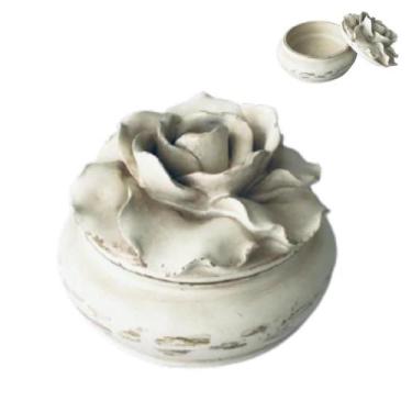 Imagem de Porta Joia Flor Branco White  Resina 14x10cm BTC