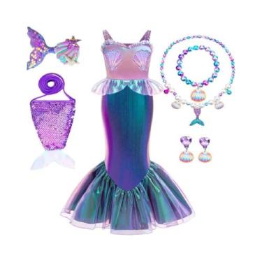 Imagem de Fantasia De Sereia Pequena Para Meninas, Conjunto De 7 Peças, Vestido 
