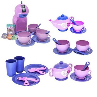 Imagem de Kit Cafeteria Brinquedo Menina Prato Copo Infantil Rosa 36pç - Altimar