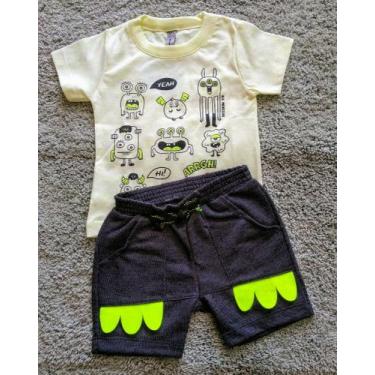 Imagem de Conjunto Bebê Masculino Camiseta Monsters e Bermuda Alekids, Amarelo n