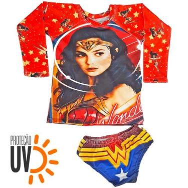 Imagem de Biquini Infantil + Blusa Proteção Solar Uv50 Mulher Maravilh - ANJO DA