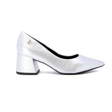 Imagem de Scarpin Usaflex Salto Bloco Feminino - Prata, 38