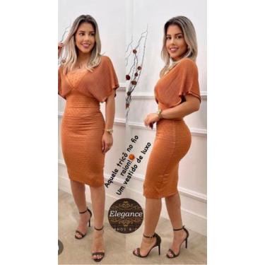 Imagem de Vestido  feminino de luxo em  tricô  na cor marron tamanho  M - Elegan