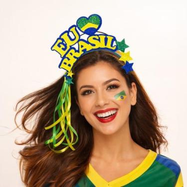 Imagem de Tiara Arco Brasil Copa do Mundo Eva Com Glitter Arquinho Torcida Futeb