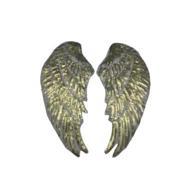 Imagem de Par De Apliques Asa De Anjo Paetê Termocolante Brilho Luxo 26,5x25cm -