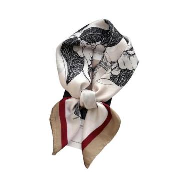 Imagem de Lenço Quadrado De Cetim Macio Com Estampa Floral Para Mulheres, Faixas