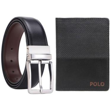 Imagem de Kit Porta Cartão Couro Legítimo Kartmen Polo + Cinto Masculino Dupla F