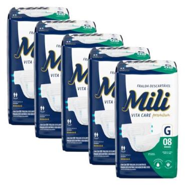 Imagem de Fralda Geriátrica Mili Vita Tamanho G - 5 Pacotes com 8 Unidades (40 F