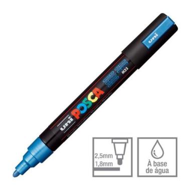 Imagem de Caneta Posca Marcador PC-5M Azul Metálico M33 Uni-Ball - Uni Ball