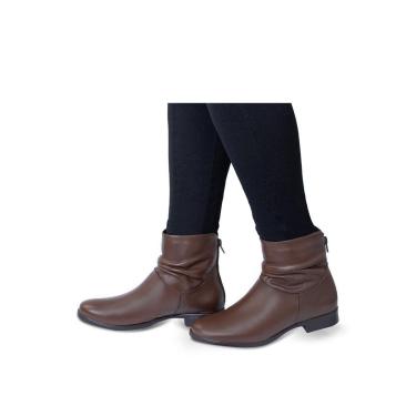 Imagem de Bota Cano Curto Ziper Atras Em Couro Tamarindo-Feminino
