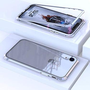 Imagem de Capa ultra fina ultrafina com moldura angular de adsorção magnética de vidro temperado capa flip para iPhone XR capa traseira de telefone (cor: 3)