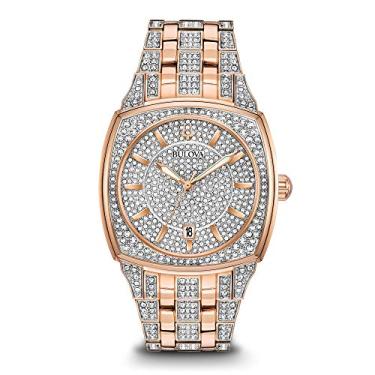 Imagem de Bulova Relógio masculino, Ouro rosa, Pulseira de cristal de quartzo de dois tons de aço inoxidável