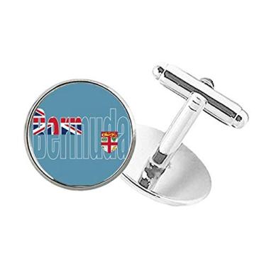 Imagem de DIYthinker Abotoaduras de botão redondo com nome da bandeira do país de bermudas