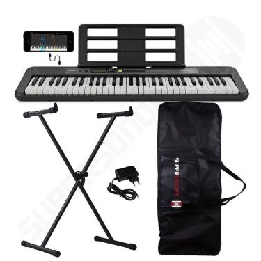 Imagem de Kit Teclado Musical CASIOTONE LK S250 CASIO Preto Teclas Iluminadas APP + Suporte X + Capa