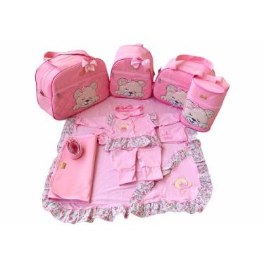 Imagem de Kit Bolsa Maternidade 5 Peças Completo Ursa Dormindo Térmica Rosa Bebê