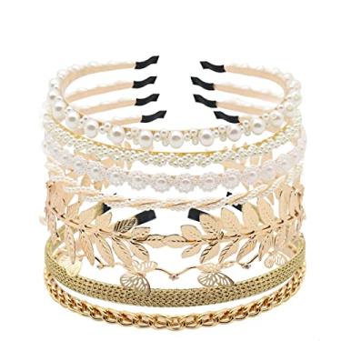 Imagem de Vagrom 8 faixas de cabeça para mulheres e meninas, faixas de cabeça de flores de borboleta de metal com pérolas douradas, acessórios de cabelo de casamento para mulheres