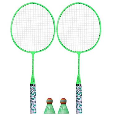 Imagem de Carhar Raquetes de Badminton para crianças, petecas conjunto esportivo com raquete com 2 bolas para crianças jogadores ambientes internos e externos verde