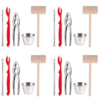 Imagem de Artcome Conjunto de 22 ferramentas para frutos do mar para 4 pessoas, incluindo 4 biscoitos de caranguejo lagosta, 4 conchas de lagosta, 6 garfos de frutos do mar, 4 copos de molho e 4 marretas de caranguejo lagosta