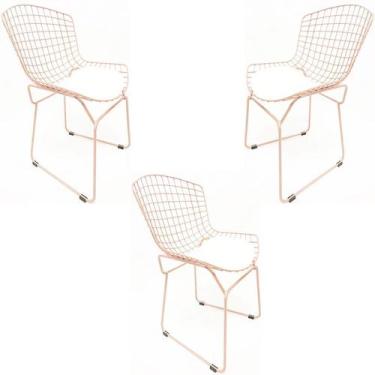 Imagem de Kit 3 Cadeiras Bertoia Cor Rosé Fosco Assento Branco - Poltronas Do Su