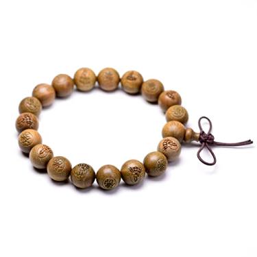 Imagem de Buda tibetano esculpido Guanyin Qingtan 10 mm pulseira de contas masculina feminina joia de contas de madeira, Madeira