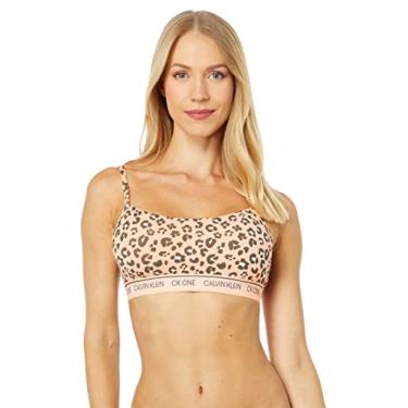 Imagem de Calvin Klein Sutiã feminino CK One de algodão sem forro, Stephen Leopard Peach Melba, PP