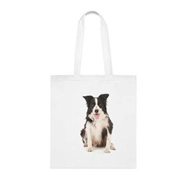 Imagem de Bolsa para cães Border Collie, presente para cachorro Border Collie, aniversário de cachorro Border Collie bolsa de ombro para cachorro Border Collie, bolsa reutilizável para cães Border Collie, Branco