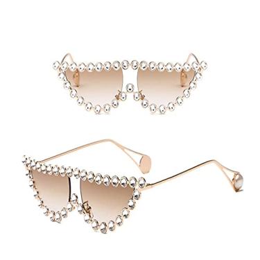Imagem de Óculos de sol de diamante olho de gato moda feminina de luxo vintage triângulo tons strass metal óculos de sol feminino uv400,2, tamanho único