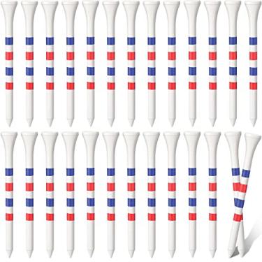 Imagem de 200 peças de camisetas de golfe de bambu 8,5 cm reduzem a fricção lateral spin Golf Tees de madeira (branco, vermelho e azul)
