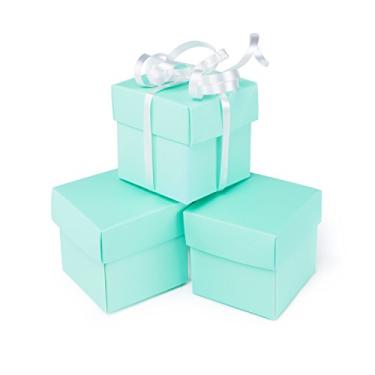 Imagem de Caixas de presente Mini Square Cube Robin Egg Blue com tampas para brindes de festa, decoração, casamentos, aniversários e muito mais. Tamanho de 5 x 5 x 5 cm. (pacote com 10)