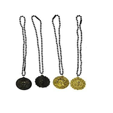 Imagem de Colares de pirata com 4 peças, colar com etiqueta de caveira, joias de contas para artigos de festa de pirata, diversos