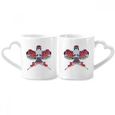Imagem de Conjunto de canecas de porcelana para casal, padrão tradicional de pipa da cultura chinesa, coração de cerâmica