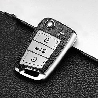 Imagem de YJADHU Capa de chave de carro, apto para Volkswagen VW Polo Golf 7 MK7 Tiguan passat para Skoda Octavia Kodiaq Karoq para assento Ateca Leon, prata