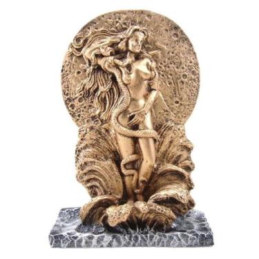Imagem de Estatueta Lilith Pequena De Resina Deusa Serpente Dourada Com Base Pra