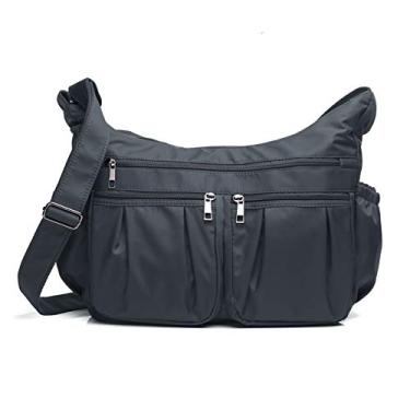 Imagem de VOLGANIK ROCK Bolsas transversais para mulheres, bolsas de ombro, leve, impermeável, nylon, bolsa de viagem, cadernos de bolso femininos, Cinza - Grande