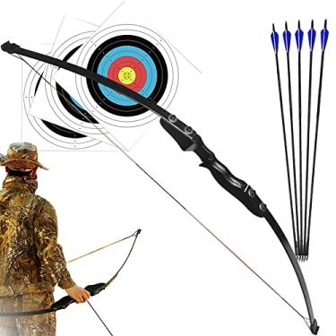 Imagem de Kit Arco Flecha Profissional Destro de Madeira de Faia Força de 40lbs + 5 Flechas de Ponta de Alumínio Para Tiro ao Alvo Arqueria Caça Pescaria Esportivo Campeonato (Preto)