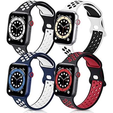 Imagem de Hoopyeecase Compatível com Apple Watch Bands 44mm 42mm 40mm 38mm, 4 Pack Silicone Esporte À prova d'água Respirável macia Substituição pulseira de relógio para iWatch SE Series /6/5/4/3/2/1