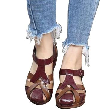 Imagem de Sandálias femininas casuais de verão chinelos de caminhada de salto plano praia femininos chinelos rasos sapatos de praia retrô, 31, 39 EU/8 EUA