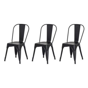 Imagem de Kit 3 Cadeiras Tolix Iron Design Preto Fosco Aço Industrial Sala Cozin