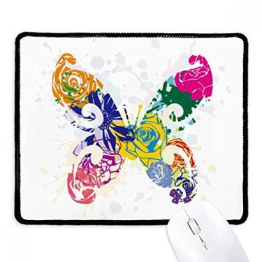 Imagem de Mousepad colorido de borboleta com estampa floral, grafite e borda costurada, tapete de borracha para jogos